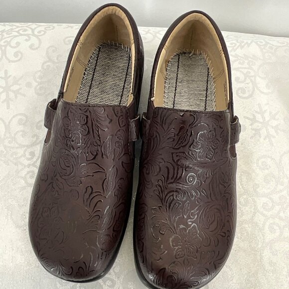 Alegria Women's Embossed  Brown Floral Slip-On Shoes 38 - Picture 3 of 8